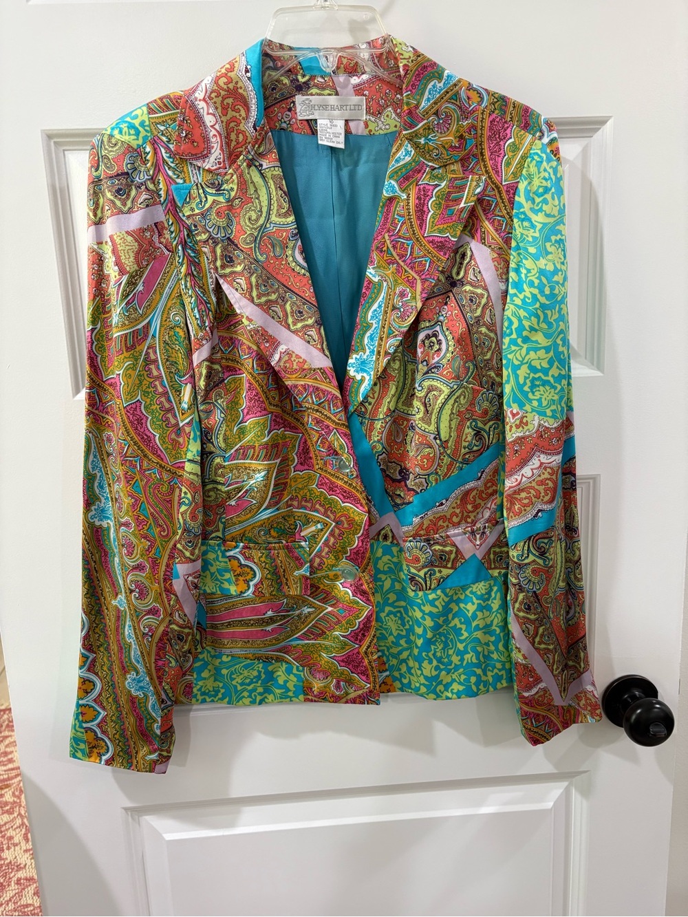 Vintage Elyse Hart 100% Silk Paisley Blazer